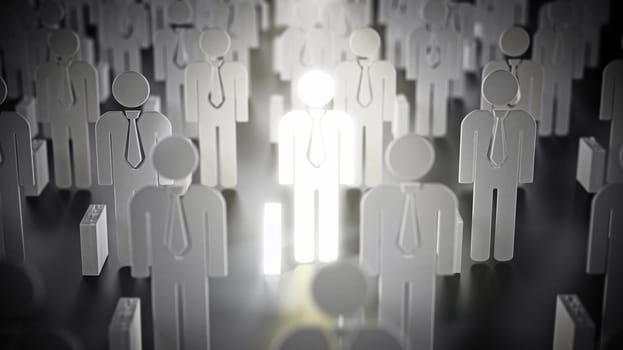 Highlighted businessman standing out among other business people. 3D illustration.
