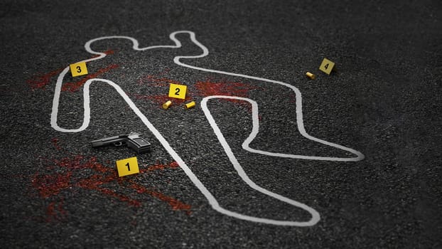 Crime scene of a murder case. 3D illustration.
