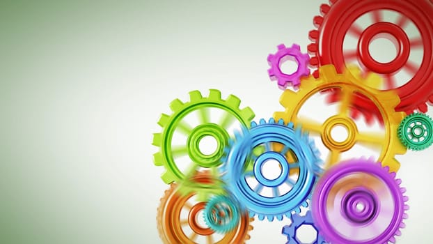 Gears in motion representing teamwork and cooperation. 3D illustration.