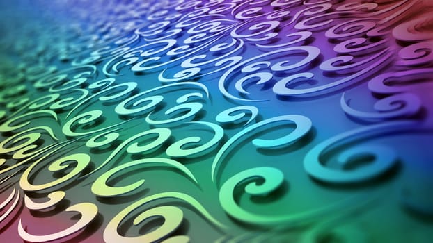 Abstract horizontal blue floral background. 3D illustration