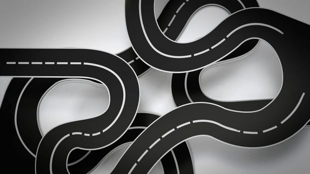Tangled road isolated on white background. 3D illustration.