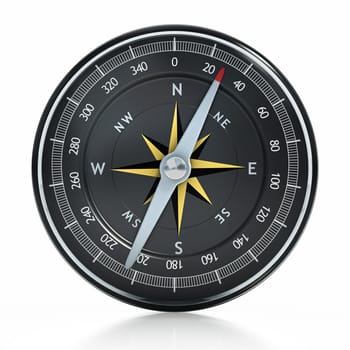 Vintage analogue navigational compass isolated on white background. 3D illustration.