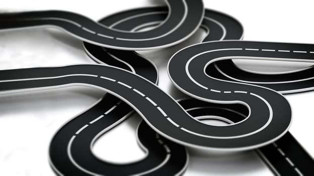 Tangled road isolated on white background. 3D illustration.
