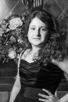 Portrait of a 10 year old girl posing in a castle.