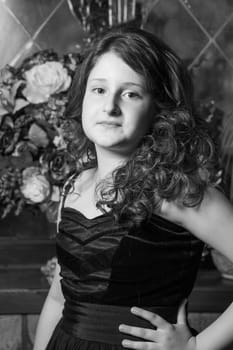 Portrait of a 10 year old girl posing in a castle.