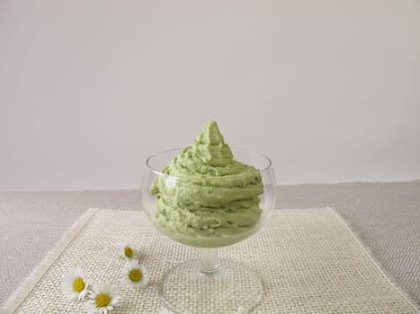 Homemade ice cream with Matcha green tea in dessert glass