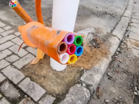 Plastic cable for fiber optic lines on construction site