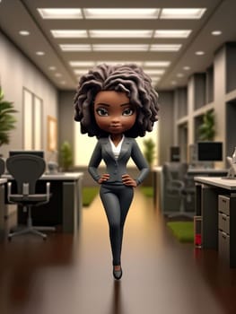 Cute african american businesswoman in the office - 3D Rendering - AI Generated