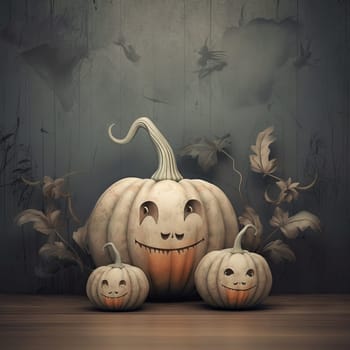 Traditional decorated pumpkins lie on the table before the autumn festival. High quality photo