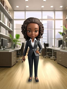 Cute african american businesswoman standing in the office, 3d illustration - AI Generated