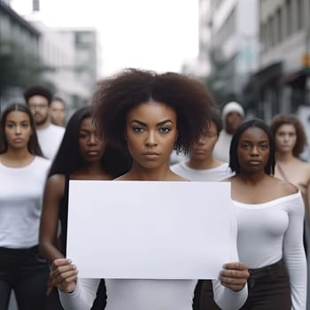 Group of young african american women holding a blank sign - AI Generated