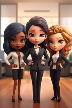 Three business women standing in the office, 3d rendering, illustration - AI Generated