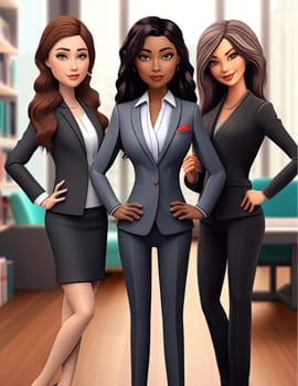 Three beautiful business women in a business suit standing in the office. - AI Generated
