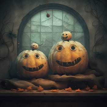 Traditional decorated pumpkins lie on the table before the autumn festival. High quality photo