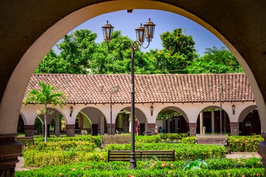 Lantern poles with copy space, A lantern pole in a garden, Lantern pole in a plaza, Public lighting pole