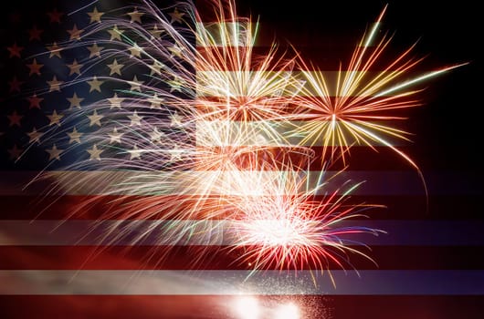 United States of America USA Flag with Fireworks Background For 4th of July