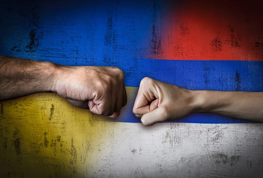 Russia vs Ukraine Two fists bumping, Russia vs Ukraine political conflict, Russia vs Ukraine flag, Russia vs Ukraine concept