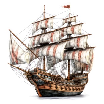 Ancient sailing ship isolated on white created with Generative AI