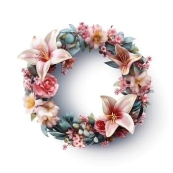 Ring of flowers isolated on white created with Generative AI