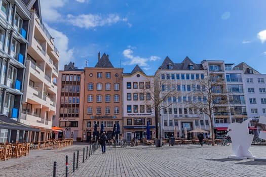 Cologne, Germany - 23 March 2023: Alter Markt (old market) historic square in the Altstadt (old town) is now the centre of night life with pubs and bars
