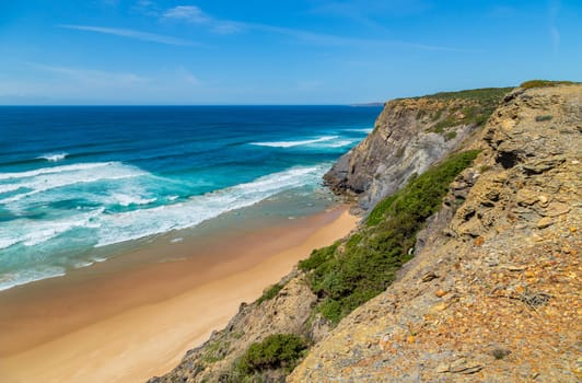Beautiful empty beach in Algarve west coast, Portugal