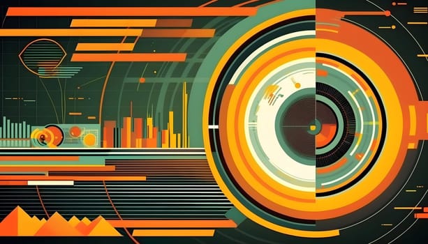 Big data abstract visualization geometric concept in retro color palette. Infographic style illustration. AI Generative content