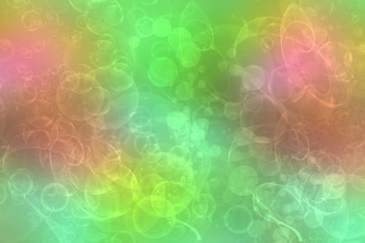 A festive abstract gradient green red orange yellow background texture with glitter defocused sparkle bokeh circles. Card concept for Happy New Year, party invitation, valentine or other holidays.