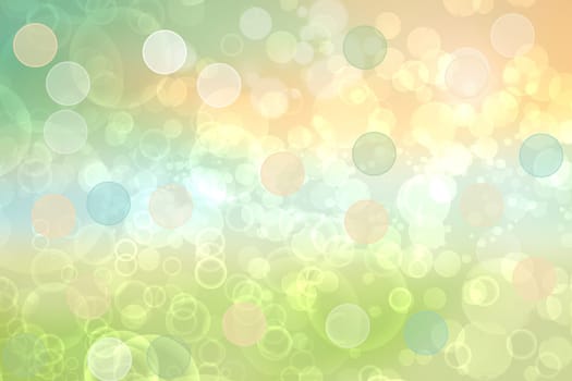 Party invitation background. Abstract pastel blue green yellow orange texture with blurred bokeh lights and soft color circles. Beautiful backdrop for design of invitation for various holidays. Card concept.