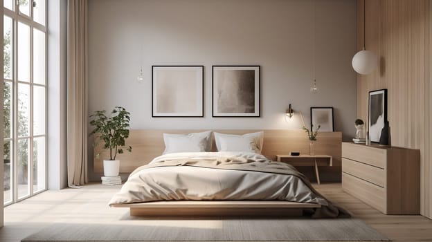 Minimalist and modern Bedroom - generative AI - AI generated