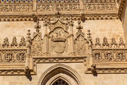 Gothic Crest in the renaissance facade of access to the royal chapel Granada Andalusia Spain