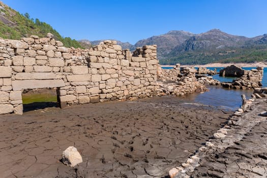 Old ruins of Vilarinho das Furnas, was a village, located in Campo de Geres, Terras de Bouro, on margins of River Homem, in 1972, it was intentionally submerged.