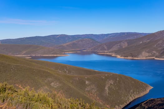 Mountain landscape with a lake, mountains near Puebla de Sanabria, Zamora, Spain
