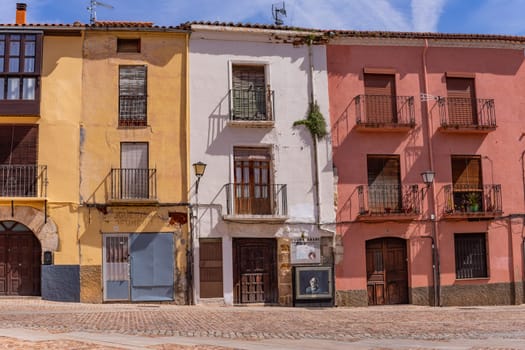 Zamora, Spain: 20 March 2023: Picturesque colored buildings facade in Zamora city center, Spain