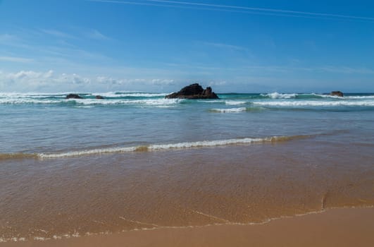 Beautiful empty beach in Algarve west coast, Portugal