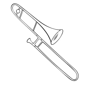 Hand drawn black and white trombone vector on white background