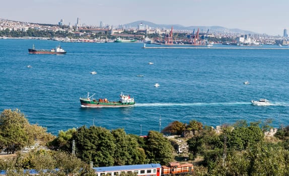 Panoramic view of the Bosphorus. The strait that connects the Black Sea to the Sea of Marmara and marks the boundary between the Europe and the Asia