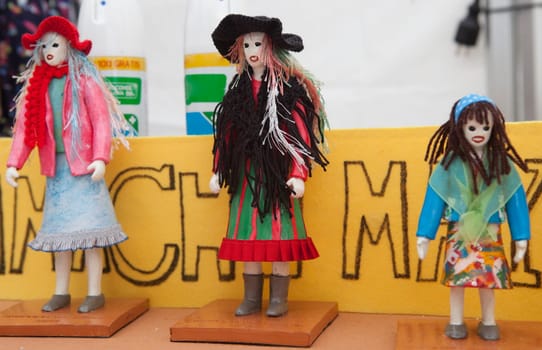 Montanchez, Spain - February 18, 2023: The Jurramacho Carnival of Montanchez. Toy figures dressed up
