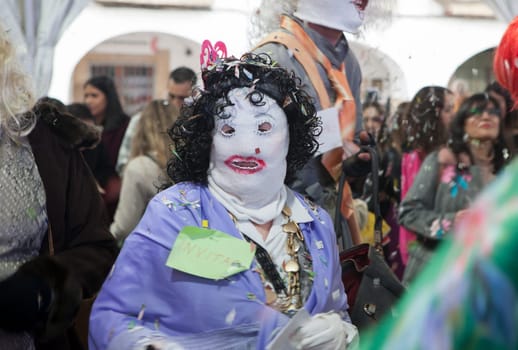 Montanchez, Spain - February 18, 2023: The Jurramacho Carnival of Montanchez. Traditional rural feast of Caceres, Extremadura