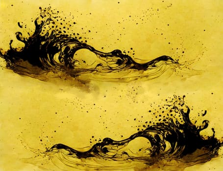 Abstract ink colour spash in black as background. Artificial Art.