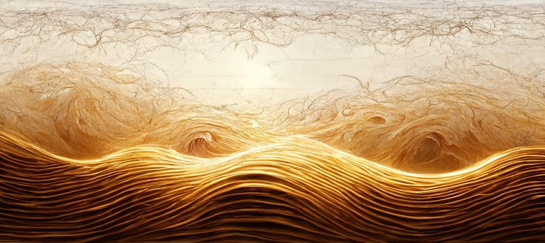 Intense bright brown and beige trendy gradient abstract waves full frame horizontal. Artificial Art.