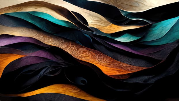Elegant gradient waves in dark colours as background. Artificial Art.