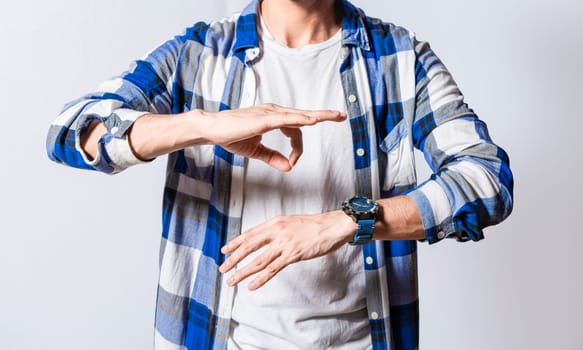Person speaking in sign language isolated. Young man gesturing in sign language, People who speak in sign language. Manual gestures of people with hearing problems