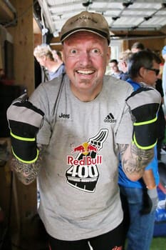 In the finish,this participant is already joking again at the Red Bull 400 - Germany premiere Titisee-Neustadt