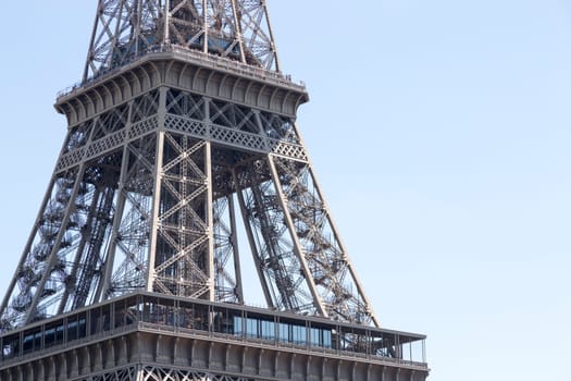 The Eiffel Tower in Paris, France close up.