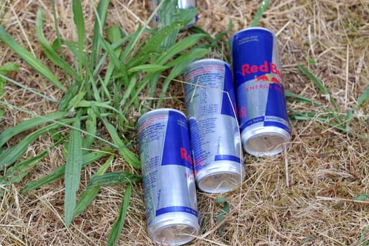 Red Bull cans at the Red Bull 400 - Germany premiere Titisee-Neustadt