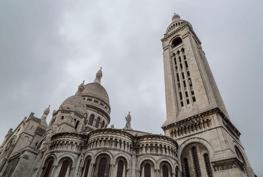 The  Sacre Coeur Church in Paris, France with cloudy sky.