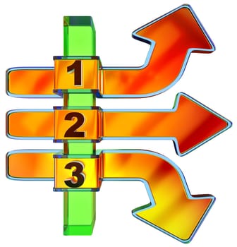 One two three - icons of symbol progress of overcoming obstacles for three steps with arrows for choice of motion for directions