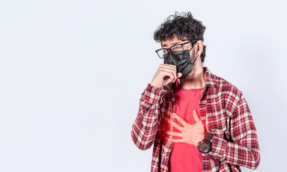 Person coughing with surgical mask, coronavirus outbreak, social distancing and respiratory problems concept