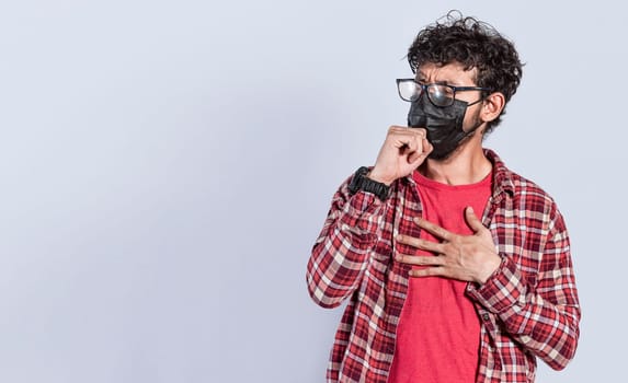 Man coughing with surgical mask, coronavirus outbreak, Person coughing with surgical mask on, people coughing with surgical mask on isolated background