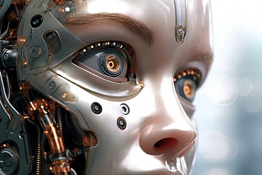 Robot with form and aesthetic human features. Illustrative image representing artificial intelligence. 3D illustration.